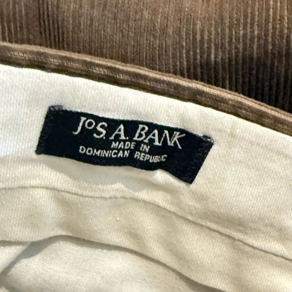 VTG Jos. A. Bank Mens Pants Green Corduroy Straight Cuffed Pleat Chinos Size 35